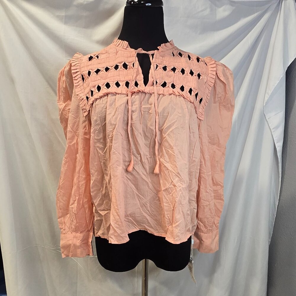 NWT Self Contrast Anthropologie Puff-Sleeve Blouse Size Medium Pink/Orange Paypa